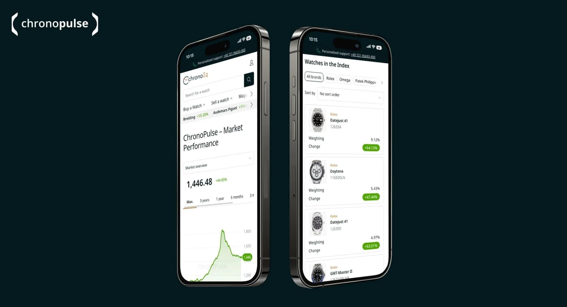 chronopulse on two different phones on a green background