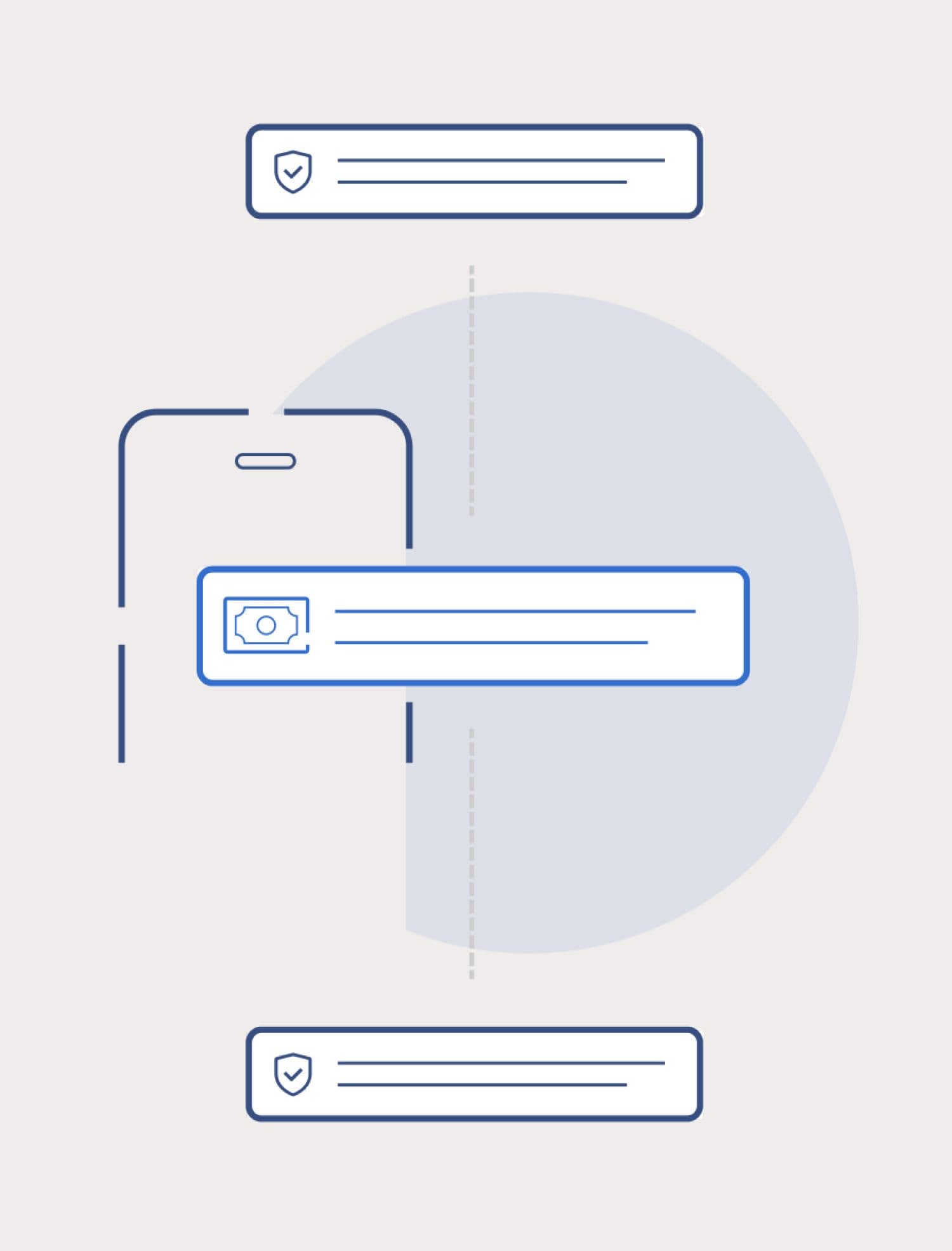 Illustration of a phone and payment icons, representing secure online transactions.