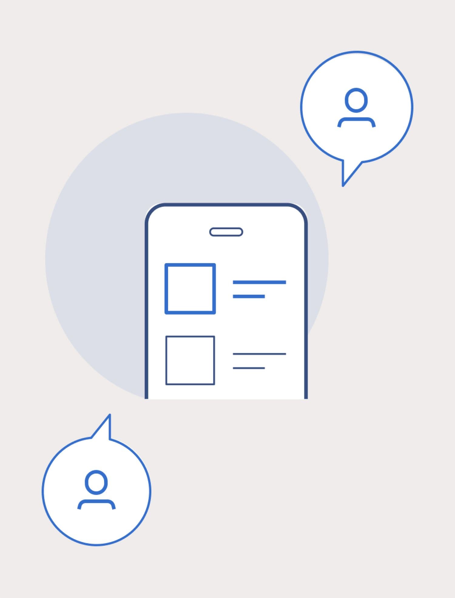 Illustration of a smartphone with user icons, representing user profiles or contacts.